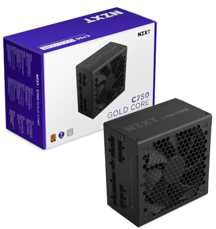 NZXT C750 Gold Core - Alimentatore ATX 3.1 750W - 80 Plus Gold - Cybenetics Platinum - Completamente modulare - PCIe 5.1 300W 12V-2x6 - Ventilatore Zero RPM - Condensatori 105°C - Nero