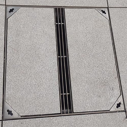 Kit de canaux de drainage en acier inoxydable 304, grille amovible pour eau de pluie et couvercle de puits carré avec sortie de vidange pour égout et allée, taille personnalisable (40 x 40 x 5 cm)