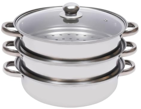 Olla Vaporera,3 Niveles Apilables con Tapa de Vidrio | Vaporera De Acero Inoxidable Para Cocinar,Para Sopa Dumplings Pescado Verduras Comida Saludable Reunión Familiar