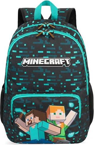 Get Trend Minecraft Mochila Niño, Mochila Escolar y Viaje Ajustable, Acolchada para Deportes y Escuela, Regalo Gamer (Azul/Multi Minecraft)