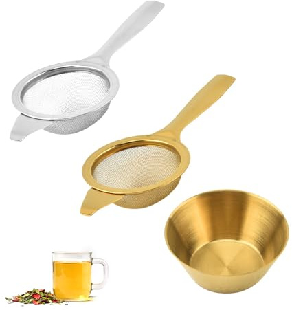 2PCS Tea strainers, 304 Stainless Steel with Tray Tea Strainers