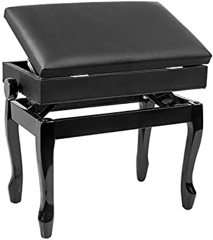 Pianopall i konstläder, konstnärsbänk, 10 cm höjdjusterbar, solokeyboardpallar med vadderad sits och stor förvaringslåda, 55 x 34, 47-57 cm, svart, en storlek,Zwart-One Size