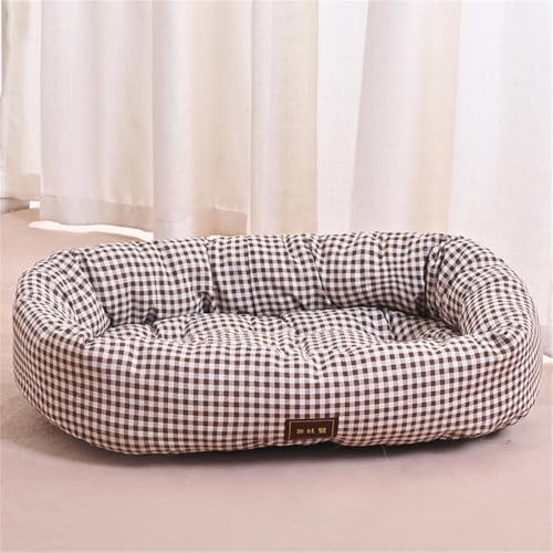 Odot Panier Chien Dehoussable Lavable, Motif à Carreaux Lit Orthopédique pour Chat Chien, Rectangle Antidérapant Coussin Doux pour Animaux de Compagnie Dorme à l'intérieur (Marron,3XL)