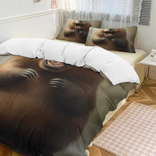 bladesgsd Cute Beaver Smile Bedding Duvet Cover Set Twin Size, 3-Piece Microfiber Quilt Cover for Kids, Soft Breathable Comforter Cover with Zipper 86x70