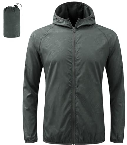 BSBUY Veste Homme Impérmeable, Veste en Plein Air Zippée Sac, Sans Poches | Veste de Randonnée Homme, Veste Running Course Tactique Travail Légère pour Sport Cyclisme Voyage (M-XL)