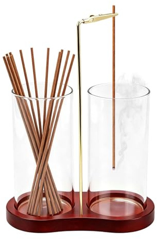 Porta incenso 2 in 1, base in legno rovesciato, supporto per incenso con base in legno fatto a mano, con portacenere in vetro, per meditazione, zen, yoga, spa, decorazione per casa e ufficio