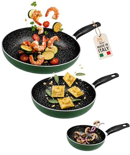 Akitaink Set 3 Padelle Antiaderenti Natura 20, 24 e 28 cm, Batterie di Padelle per Cucina Quotidiana, Resistenti e Pratiche