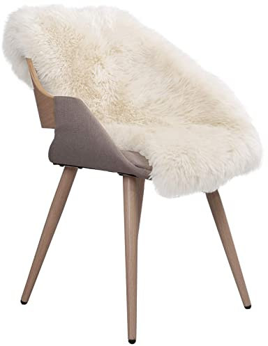 WOLTU Öko Lammfell Schaffell Teppich, Echtes Naturfell Weich Flauschig Wollteppich für Wohnzimmer Schlafzimmer Kinderzimmer als Bett-Vorleger oder Matte für Stuhl Sofa Weiß, (90-110) x60cm