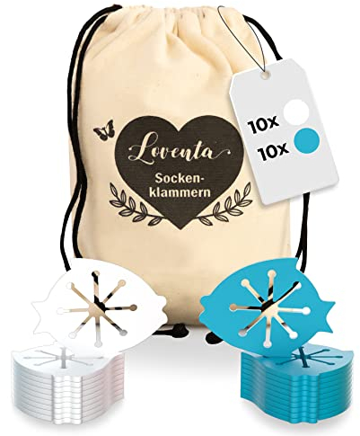 LOVENTA® Sockenklammern (20 Stück) für Waschmaschine und Trockner I Bester Halt I Sockenhalter für alle Sockengrößen I Dank Sockenclips nie Wieder Socken sortieren