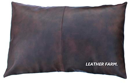 Leather Farm Dicker Echtleder-Kissenbezug, Braun (zweifarbig), dekorativ für Queen-Size/Standardgröße, Leder-Kissenbezug, einfarbig, 50,8 x 66 cm