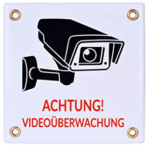 Achtung VIDEOÜBERWACHUNG Schild 12x12 cm | wetterfest Emailschild | Kameraüberwachung – Überwachungskamera – Alarmanlage – Warnschild