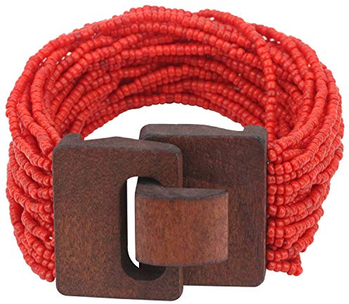 Coiris Mehrschichtige Rocailles-Perlen breiter Armreif Strang-Armband für Frauen (BR1167), Legierung, BR1167-Fuchsia, BR-1029
