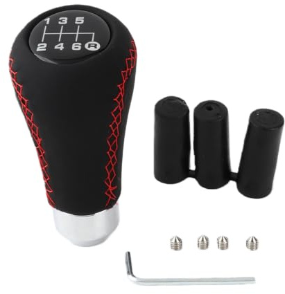 EVGATSAUTO Pomo de la palanca de cambio de marchas Cabezal de palanca universal para vehículos de 6 velocidades Pomo de la palanca de cambios de la palanca de cambios PU con 3 mangueras(rojo)