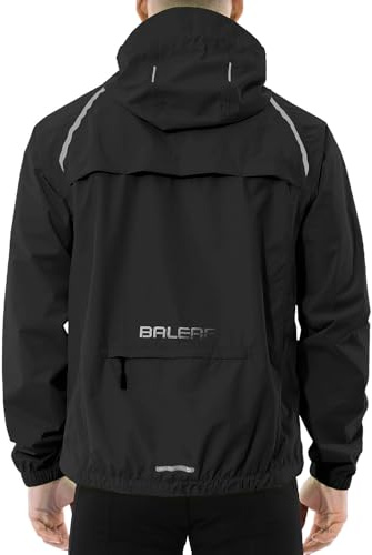 baleaf Fahrradjacke Herren Outdoor Regenjacke Wasserdicht | 5000mm Wasserdicht & 3000g/m² Atmungsaktiv Rückenbelüftung, Reflektierende, 6 Taschen, Schutzkapuze für Fahrrad Outdoor Sport