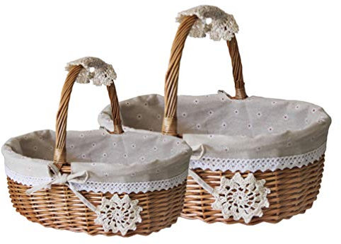 Cabilock 2 Piezas Cesta Tejida De Picnic Cesta Tejida a Mano Panera con Forro De Tela Cesta Tejida De Algas Marinas Bandeja De Mimbre Cesta De Vino De Mimbre Cesta De Comida Bambú Manejar