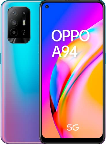 OPPO A94 5G Smartphone, 48 MP Vierfachkamera mit Ultra Nacht Video, 6,43 Zoll FHD+ AMOLED Display, 4.310 mAh Akku mit 30W VOOC 4.0 Schnellladen, 128 GB Speicher, 8 GB RAM, ColorOS 11.1, Cosmo Blue