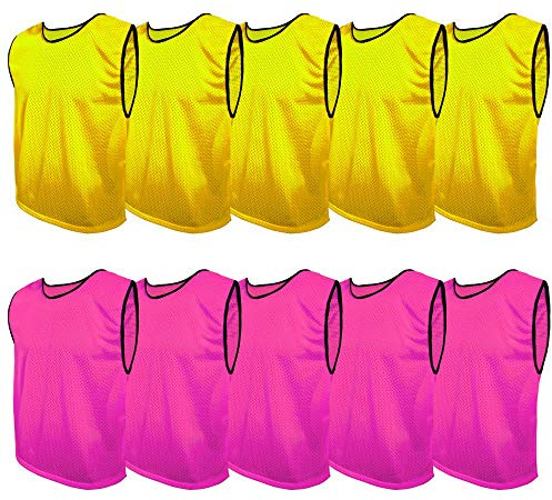 SPORTSBIBS Fußball Leibchen Set 10 Stück: 2 Farben - 5 von jeder Farbe, für Kinder und Erwachsene, Markierungshemd-Trainingsleibchen ohne Logo, Team-Spiel Bibs für Herren Damen Senioren Junioren