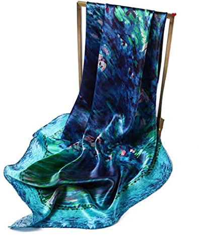 ANDANTINO 100% Pure Mulberry Silk Scarf 35 Large Square Lightweight Headscarf –Women’s Hair Wraps-With Gift Packed (Water Lily)