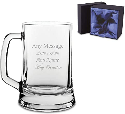 Personalised Engraved Tankard Beer Mug Stein with Premium Satin Lined Gift Box, Personalise with Any Message