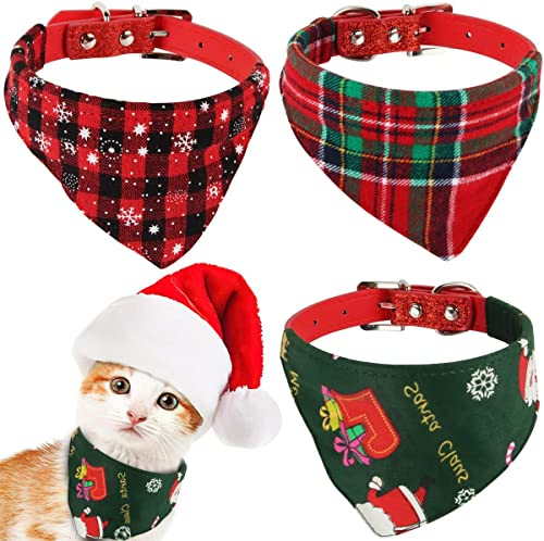 Hunde Bandana Weihnachten, XiXiRan 3 Stück Hundehalstuch Hunde, Hundeschal Weihnachten, Katzen Halstuch, Hundehalsband, Weihnachten Verstellbare Leder Katze Halsband Hundehalstuch mit Schal