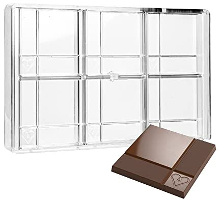 Greyas CM 3840 Louis Amado - Stampo in policarbonato trasparente per cioccolatini e caramelle, con 6 cavità scanalate a forma di cuore, 80 x 80 x 10,8 mm