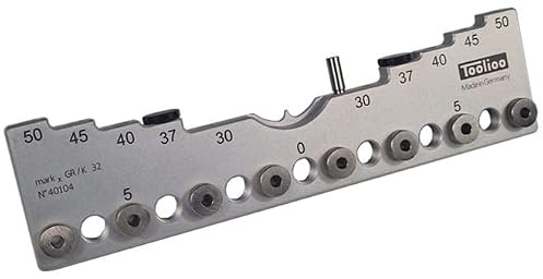 Toolioo Bohrlehre 32mm Abstandsmaß | Präzisions-Bohrschablone für Lochreihen & Bohrgruppen | 5mm Bohrdurchmesser (0-224mm) | CNC-gefertigt aus Aluminium | Made in Germany