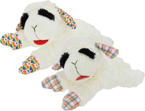 Multipet Lamb Chop 10.5 Plush Dog Toy with Rainbow Ears and Front Paws