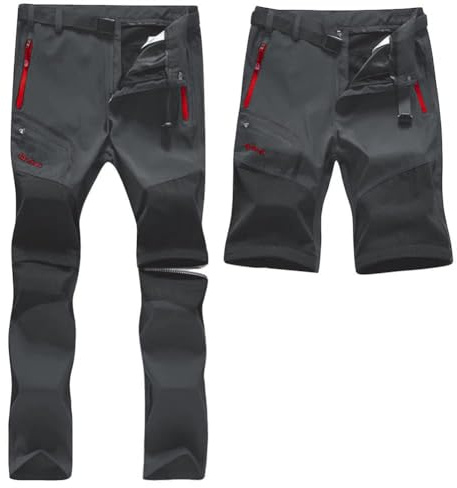 SANMIO Herren Wanderhose Zip Off Atmungsaktiv Wasserdicht Softshellhose Outdoor Funktionshose Trekkinghose Entfernbar Schnell Trockend (mit Gürtel)