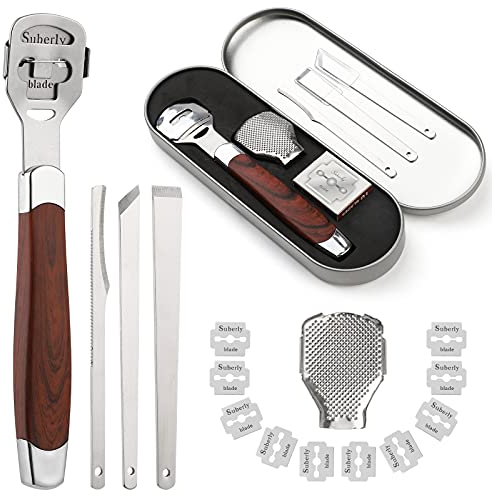 Professioneller Fußschaber, Hornhauthobel Fußschaber, Kallusentferner für kopfabgestorbene Haut, Hornhaut Entfernung Nagelhautentferner Fußpflege Mit 10Pcs Ersatzklingen