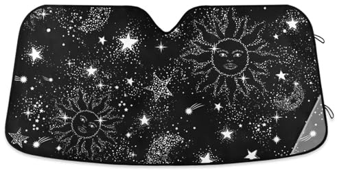 pnyoin Windshield sun shade for Car Truck & SUV - Space Galaxy Pattern Folding Auto Front Window Sunshade, Shield Cover for Car screen, Protector Blocks UV Rays and Keeps Vehicle Cool (55 x 27.6 Inch)