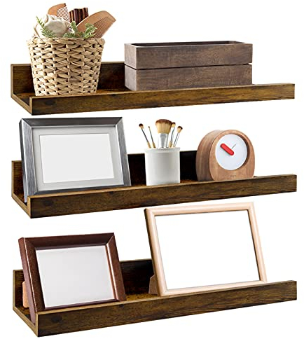 EXYGLO Mensole da Muro 40 CM, Mensola Galleggiante in Legno MDF Marrone Rustico, Salvaspazio per Camera da letto, Soggiorno, Ufficio e Cucina,Set 3