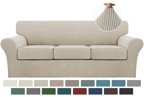 Turquoize 4 Piece Sofa Covers for 3 Cushion Couch Sofa Slipcover Soft Couch Cover for Dogs-Washable Sofa Furniture Covers with 3 Individual Cushion Covers (3 Cushion Sofa, Island Fossi)