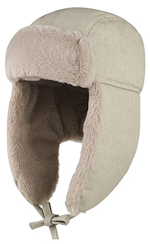 AIEOE Wintermütze Herren Trappermütze Fleecemütze Baumwolle Fliegermütze für Skifahren Fellmütze Beige B