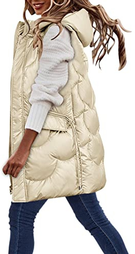 Gilet Donna Invernale Imbottita Elegante Gilet Lungo Senza Maniche Lavoro Leggero Piumino Smanicato Giubbotto Smanicato Cotone Caldo Trapuntato con Cappuccio Giacca Gilet