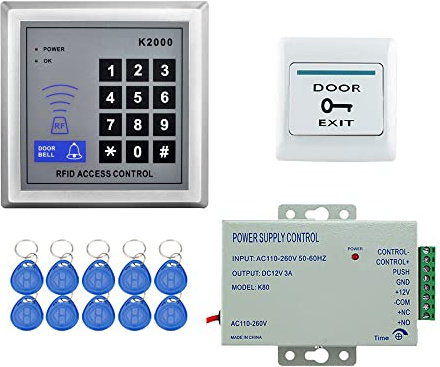 YAVIS 125 kHz RFID-Kartenleser, freistehend, Zutrittskontrolle, 110-240 V AC/12 V DC 3 A 36 W Stromversorgung, Nähe-Eingangstür, Nummernblock, 10-Tasten-EXIT-Schirmschlüssel