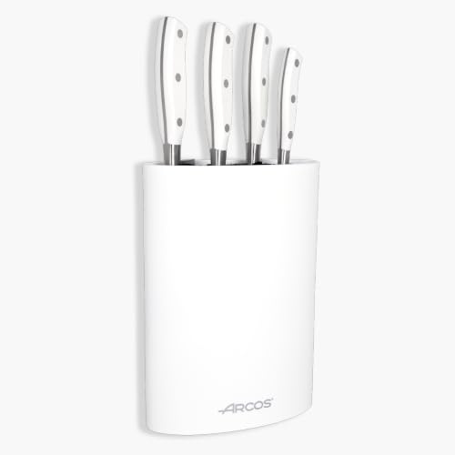 Arcos Serie Riviera Blanc - Juego de Cuchillos de 4 piezas en Caja de Regalo (4 Cuchillos de Cocina) - Hoja de Acero Inoxidable Forjado NITRUM - Mango de Polioximetileno (POM) - Bloque color Blanco