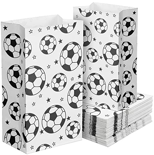 ABOOFAN 40Pcs Football Party Bags Soccer Paper Bags Candy Goodie Treat Bags Soccer Print Bags for Kids Football Themed Birthday Party Supplies | Kraft paper goodie bag, soccer print, 40-pack, 22x12x8cm, for candies, treats, party favours, and gift packing
