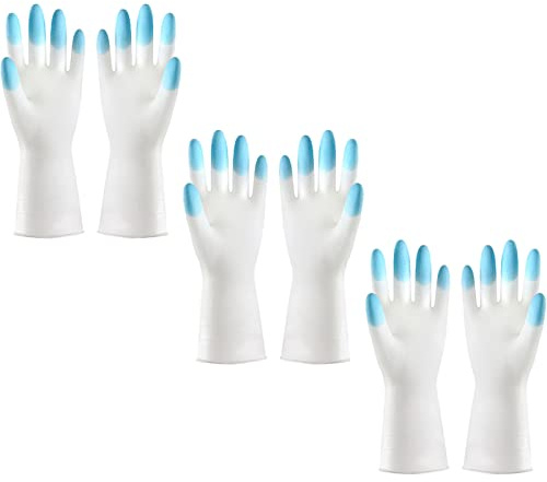 BAMFY Reutilizable Guantes Limpieza Antideslizante Familiar Limpieza Guantes Fregar Lavado Guantes De Cocina 3 Pares (Color : Azul, Size : A)
