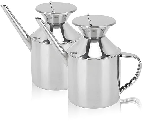 Bewinner Distributeur d'Huile en Acier Inoxydable 450ml, Bidon Polyvalent avec Poignée Ergonomique, Facile à Nettoyer et Portable pour Cuisine, Camping, Barbecue