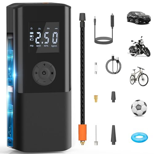 Electric Tyre Inflator Air Compressor 150PSI Portable Car Air Compressor 6000mAh Mini Air Tyre Pump Car 15L/min USB Rechargeable Battery with LED Light and LCD Display for Motorcycle Car and Bicycle
