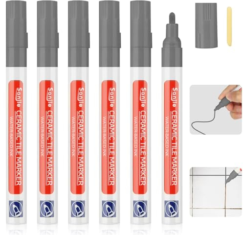 DONQL 6 Pièces Stylo Joint Carrelage Gris, Nettoyage Joint Carrelage, Grout Pen Gris avec 6 Pointes de Rechange, Rénovateur de Coulis pour Carrelage Sol Salle de Bain Cuisine Balcon