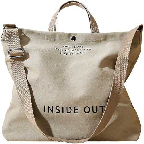 UNLOCKCUP Große Canvas-Tragetasche für Damen, 3 kleine Innentaschen, Vintage, Crossbody-Tasche für Arbeit, Strand, Reisen, 473 g, Baumwolle, Khaki, Einheitsgröße
