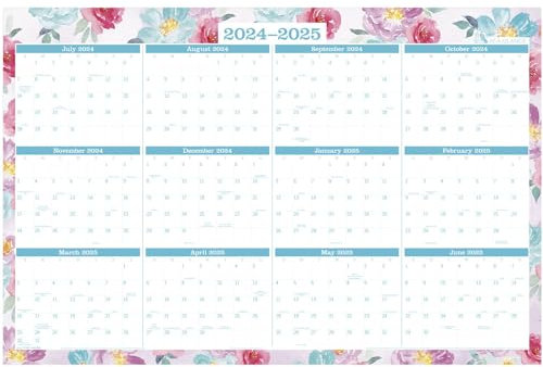 AT-A-GLANCE Löschbarer Wandkalender 2024–2025, 61 x 91,4 cm, groß, akademisch und regelmäßig, trocken abwischbar, wendbar, vertikal/horizontal, Abzeichen mit Blumenmuster (1710F-550SB)