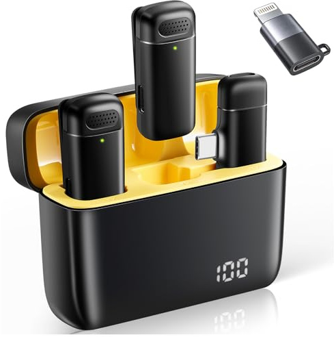 VOVIGGOL 2st. Lavalier Mikrofon Wireless für iPhone iPad Android mit 400mAh Ladekoffer, Plug&Play Handy Mikrofon Kabellos Ansteckmikrofon für Videoaufnahmen YouTube, Live Stream, TikTok, Vlog