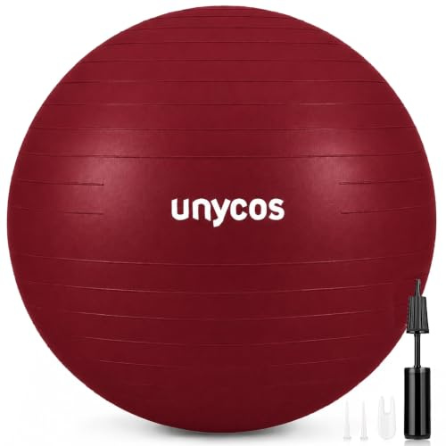 unycos - Gymnastikball 75 cm Sitzball Trainingsball für Yoga, Fitness, Medizinball, Balance Ball, Core Training Strength, Pilates-Ball | Inkl. Pumpe, BPA-Frei, Anti-Burst (Dunkelrosa mit Logo)