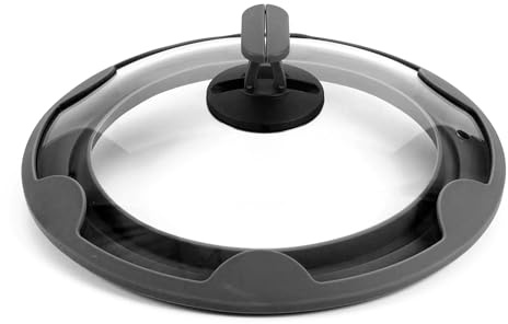 cookvision Pfannendeckel Schwarz, dichtschließender Glasdeckel mit Silikonrand und gezieltem Dampfauslass, Ø 24-28 cm, bruchsicheres Glas, spülmaschinenfest, platzsparend stapelbar