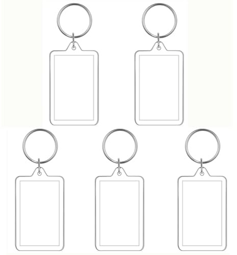 SagaSave Blanko-Foto-Schlüsselanhänger, 7,6 x 5,6 cm, rechteckig, doppelseitig, transparent, Bilderrahmen, personalisierbar, für Familie, Freunde, Paare, 5 Stück