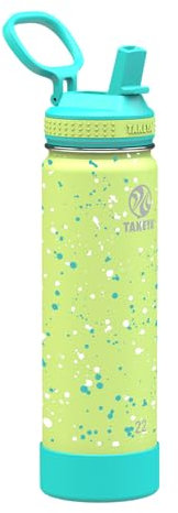 TAKEYA Actives Water Bottle - 22 oz, Confetti Green Grass - Insulated, Stainless Steel, Cold 24 Hours, Straw Lid, Dishwasher Safe