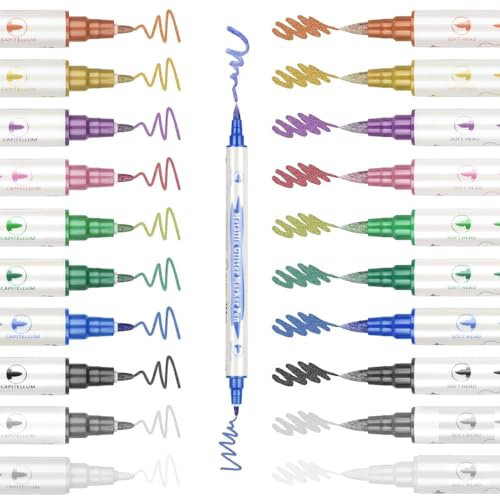 Jonami Pennarelli Metallici Penne Metallizzate a Doppia Punta per Carta, Vetro, Legno, Album Fotografico Fai da Te, Pennarello per Decorare Pietra - 10 Colori