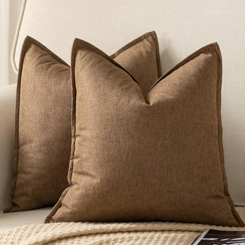Yaertun 2er Set Leinen Reine Farbe dekorative Kissenbezug Moderne Kissenbezüge Schlafzimmer Sofa Wohnzimmer Dekokissen Bett Kissenhülle Sofakissen 40 x 40 cm Braun